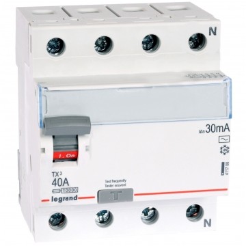 Wyłącznik różnicowoprądowy RCD 3-fazowy 40A 30mA typ AC 4-biegunowy 4P (400V AC) 4-modułowy TX3 Legrand
