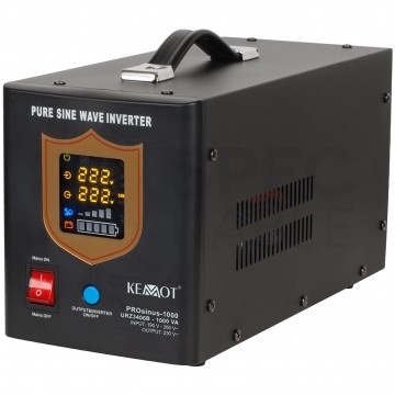 Zasilacz awaryjny UPS przetwornica PRO sinus 12V/230V AVR 700W / 1000VA 10A czarny KEMOT do centralnego ogrzewania (pieca CO, pompy, itp.)