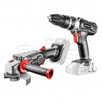 Zestaw 2 narzędzi akumulatorowych 18V szlifierka kątowa 125mm (58GE130) i wiertarko-wkrętarka z udarem (58G010) bez akumulatora ENERGY+ GRAPHITE 58GS001