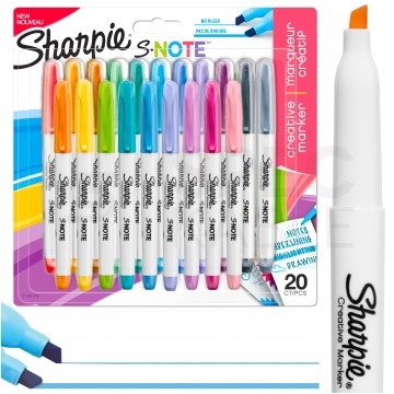 Zestaw 20 pastelowych zakreślaczy 2w1 Sharpie S-Note MIX kolorów (ścięta końcówka)