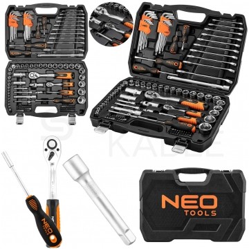 Zestaw kluczy nasadowych 1/2" i 1/4", bitów oraz akcesoriów 138 elementów w walizce NEO 10-208