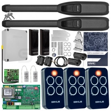 Zestaw napęd automatyczny do bram skrzydłowych GENIUS SIROCCO 250 (2x siłownik + 3x pilot + moduł radiowy + centrala + fotokomórki)