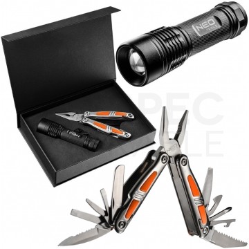Zestaw narzędzi podręcznych Multitool 11w1 + Latarka NEO 63-029 Komplet 2 elementów + pudełko