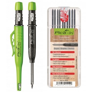 Zestaw - Ołówek automatyczny budowlany PICA 3030 + Wkłady zapasowe (10 sztuk) grafitowe 2,8mm (twarde) PICA-Dry 30405