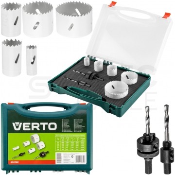 Zestaw otwornic bimetalowych 19-68mm do stali, drewna, tworzywa itp. Komplet 5szt + 2 adaptery w walizce VERTO 60H968