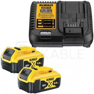 Zestaw pojedyNcza ładowarka 4A do akumulatorów Li-Ion XR (10,8-18V) z dwoma akumulatorami XR 18V Li-Ion o pojemności 5.0Ah DCB115P2 DeWALT Zestaw pojedyńcza ładowarka