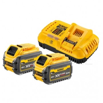 Zestaw pojedyncza ładowarka 8A do akumulatorów Li-Ion XR (18/54V) z dwoma akumulatorami XR FLEXVOLT 54V Li-Ion o pojemności 9.0Ah DCB118X2 DeWALT Zestaw pojedyńcza ładowarka