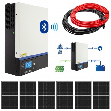 Zestaw solarny 2500W do systemu Off-Grid: Hybrydowy inwerter solarny ESB-3kW-24 + 6 Panel solarny monokrystaliczny 410W + 2x25mb kabel solarny 4mm2 + złącza MC4