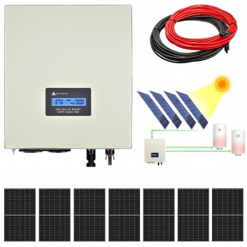 Zestaw solarny 2850W do grzania wody w bojlerach: Przetwornica ECO Solar Boost MPPT-3000 PRO 3,5kW + 7x Panel solarny monokrystaliczny 410W + 2x25mb kabel solarny 4mm2 + złącza MC4