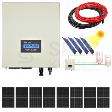 Zestaw solarny 3300W do grzania wody w bojlerach: Przetwornica ECO Solar Boost MPPT-3000 PRO 3,5kW + 8x Panel solarny monokrystaliczny 410W + 2x25mb kabel solarny 4mm2 + złącza MC4