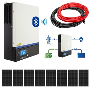 Zestaw solarny 3300W do systemu Off-Grid: Hybrydowy inwerter solarny ESB-6kW-24 + 8 Panel solarny monokrystaliczny 410W + 2x25mb kabel solarny 4mm2 + złącza MC4
