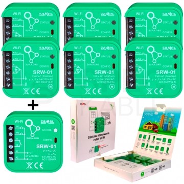 Zestaw sterowania roletami WiFi 6x sterownik rolet SRW-01 1x sterownik sterowanania bramą SBW-01 SUPLA ZAMEL