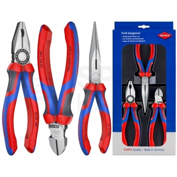 Zestaw Szczypce do prac warsztatowych i serwisowych 3szt. (uniwersalne 180mm + boczne tnące 160mm + wydłużone półokrągłe tnące 200mm) KNIPEX 00 20 11