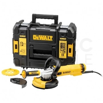 Zestaw Szlifierka kątowa sieciowa 230V 1200W, suwak NO-VOLT ładogdny rozruch, do szlifowania i cięcia, tarcza 125mm 11000 obrotów/min M14 + walizka TSATK II + tarcza diamentowa 125mm DWE4217KT DeWALT
