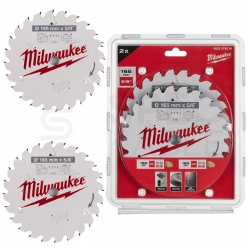 Zestaw tarcz do drewna 165 x 5/8" mm 24 + 24 zęby 2 szt. TWIN PACK do ręcznych pił tarczowych MILWAUKEE