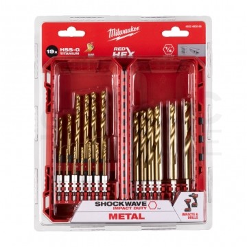 Zestaw wierteł do metalu HSS-G 2-10mm w kasecie 19szt. RED HEX Shockwave Impact Duty MILWAUKEE