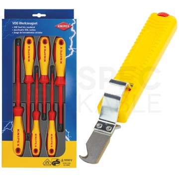 Zestaw wkrętaków 4xPŁ + 2xPH 1000V KNIPEX + Nóż hakowy do kabli 8-28mm JOKARI