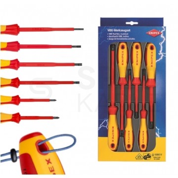 Zestaw Wkrętaków izolowanych VDE 1kV dla elektryka Komplet 6szt. (4xPłaski + 2xPH) KNIPEX 00 20 12 V01