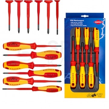 Zestaw Wkrętaków SLIM izolowanych VDE 1kV dla elektryka Komplet 6szt. (2xPłaski + 2xPZ + 2xPH) KNIPEX 00 20 12 V04