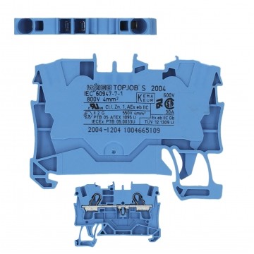Złączka szynowa 2-przewodowa 4mm2 na szynę TH35 niebieska 2004-1204 WAGO TOPJOBS