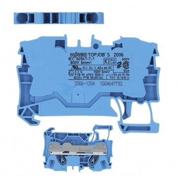 Złączka szynowa 2-przewodowa 6mm2 na szynę TH35 niebieska 2006-1204 WAGO TOPJOBS