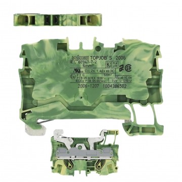Złączka szynowa 2-przewodowa 6mm2 na szynę TH35 żółto-zielona PE 2006-1207 WAGO TOPJOBS
