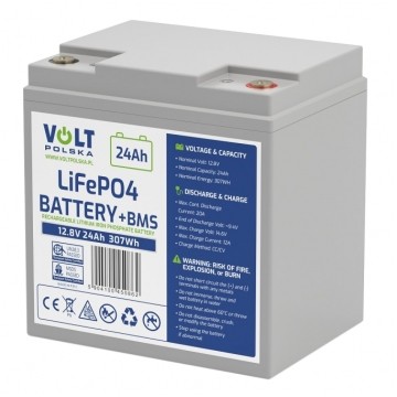 Akumulator LiFePO4 (litowo-żelazowo-fosforanowy) 12,8V 24Ah (20A) bezobsługowy + BMS VOLT