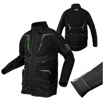 Bluza, kurtka robocza wzmocnienia na łokciach PREMIUM PRO czarna z neonowo-zielonymi przeszyciami rozmiar M/50 NEO 81-214-M