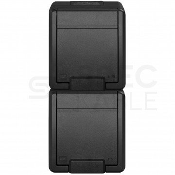 Gniazdo zasilające podwójne natynkowe hermetyczne IP55 antracytowe z klapką 2x [2P+Z] z przesłonami, pionowe Aquant 2K