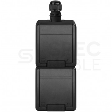 Gniazdo zasilające podwójne natynkowe hermetyczne IP65 antracytowe z klapką 2x [2P+Z] z przesłonami, pionowe Aquant 2K