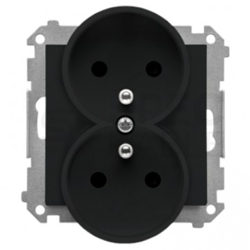 Gniazdo zasilające podwójne SIMON 55 czarne matowe 2x [2P+Z] 16A z przesłonami Kontakt Simon TGZ2MCZ.01/149