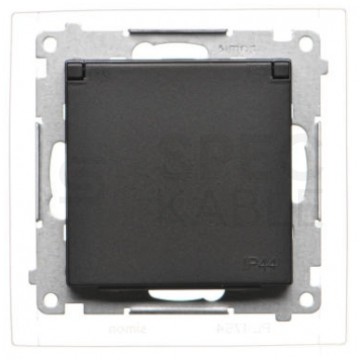 Gniazdo zasilające pojedyncze SIMON 55 z klapką i uszczelką IP44 czarne matowe [2P+Z] 16A z przesłonami Kontakt Simon TGZ1BCZ.01/149