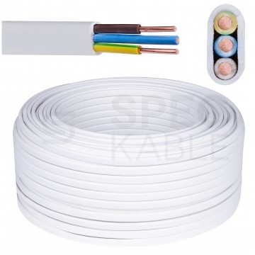 Kabel instalacyjny płaski YDYp 3x2,5mm2 biały 450/750V drut Elektrokabel krążek 100m