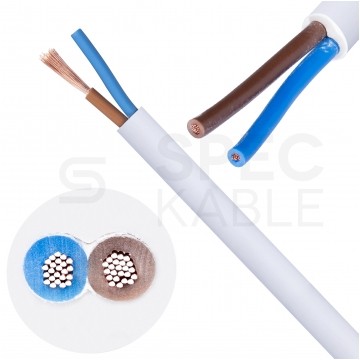 Kabel mieszkaniowy OMY / H03VV-F 2x0,75mm2 biały 300/300V giętki linka Elektrokabel