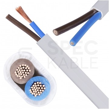 Kabel mieszkaniowy płaski OMYp / H03VVH2-F 2x1,5mm2 biały 300/300V giętki linka Elektrokabel