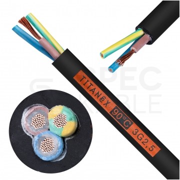 Kabel przemysłowy gumowy TITANEX OnPD / H07RN-F 3x2,5mm2 czarny 450/750V zewnętrzny olejoodporny linka Helukabel Nexans