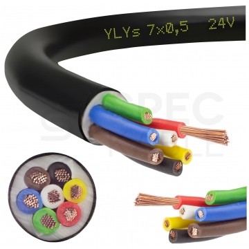 Kabel samochodowy YLYs 7x0,5mm2 czarny 24V zewnętrzny przyczepowy linka Elektrokabel