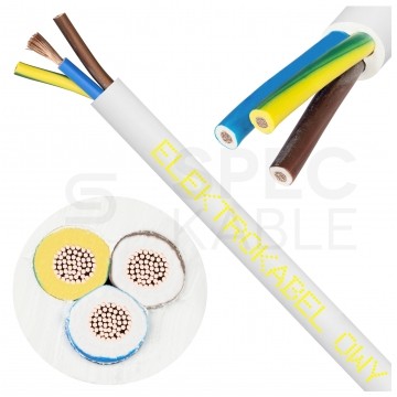 Kabel warsztatowy OWY / H05VV-F 3x1,5mm2 biały 300/500V giętki linka Elektrokabel