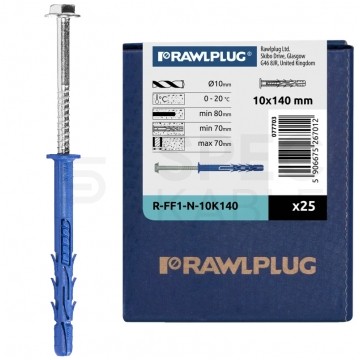 Kołki rozporowe ramowe R-FF1 10x140mm z wkrętem z łbem sześciokątnym i gniazdem TORX do betonu, cegły ceramicznej i silikatowej RAWLPLUG 25szt