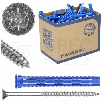 Kołki rozporowe uniwersalne 4ALL 8x65mm z wkrętem PZ 5x80mm z łbem stożkowym do wszystkich typów podłoża RAWLPLUG 50szt