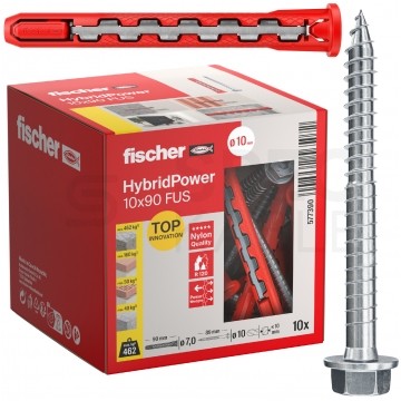 Kołki rozporowe uniwersalne HybridPower 10x90mm 2-składnikowe z łbem sześciokątnym TX40 / SW 13 7,0x89mm FISCHER 10szt