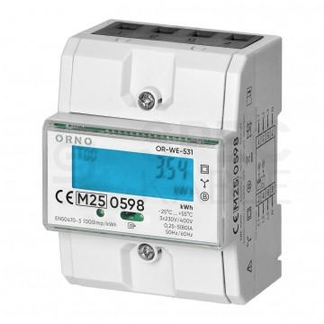 Licznik zużycia energii elektrycznej MID 3-fazowy 5/80A 4-modułowy z wyświetlaczem LCD ORNO