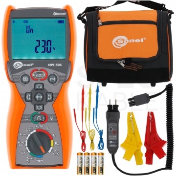 Miernik wielofunkcyjny z funkcją testu wyłączników RCD tester cyfrowy LCD + Bluetooth do instalacji elektryczych SONEL MPI-506
