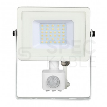 Naświetlacz, projektor LED SMD 30W 2400lm 3000K IP65 biały z czujnikiem ruchu, barwa WW biała ciepła V-TAC SAMSUNG VT-30-S-W 5 LAT GWARANCJI