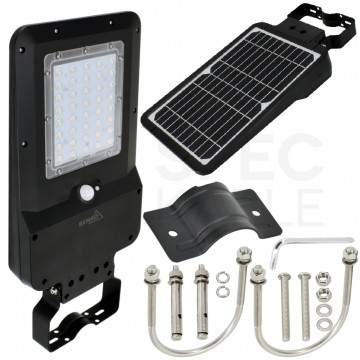 Oprawa, lampa solarna uliczna LED SOLGER 15W 1600lm 4000K IP65 czarna barwa NW biała neutralna czujnik PIR BEMKO
