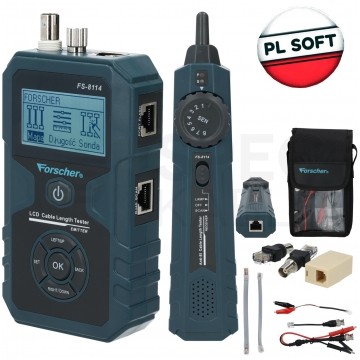 OUTLET Tester kabli sieciowych RJ45 + BNC PREMIUM z funkcją Lokalizatora Par, pomiaru PoE i długości przewodu FORSCHER FS8114