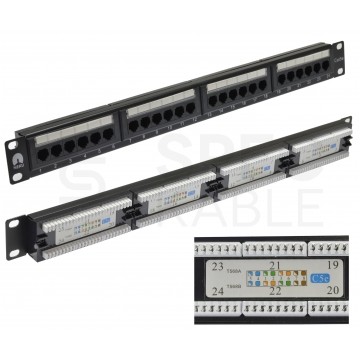 Patch panel RACK 19" kat.5e 24p UTP 1U czarny NEKU