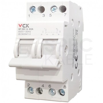 Przełącznik wyboru zasilania Sieć-Agregat 1-0-2 63A instalacyjny 2-modułowy VCX