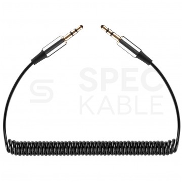 REBEL Kabel spiralny Audio AUX mini Jack 3,5mm Stereo (wtyk / wtyk) Czarny 1m