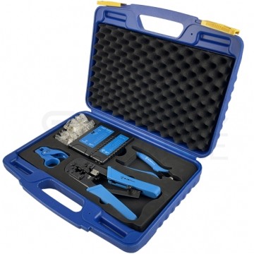 Specjalistyczny zestaw narzędzi sieciowych Tester kabli LAN Zaciskarka RJ45 Komplet 5 elementów w walizce Alantec